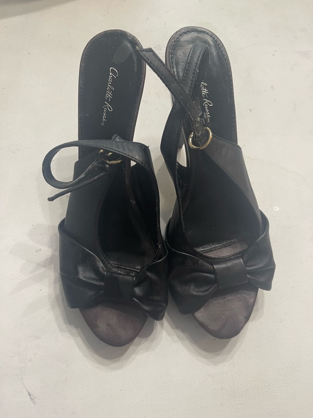 Charlotte Russe Black Bow Slingback Peep-Toe Heels size 8